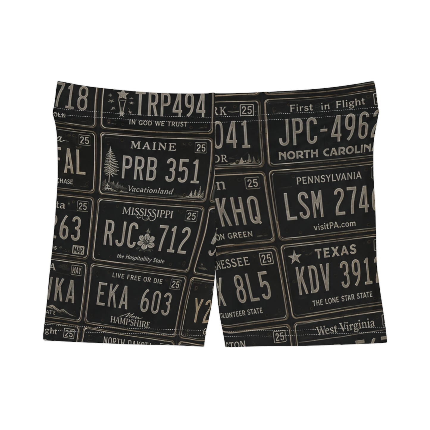 Vintage License Plate Pattern Women's Shorts — Retro Roadtrip AOP