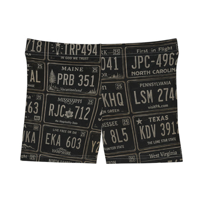 Vintage License Plate Pattern Women's Shorts — Retro Roadtrip AOP