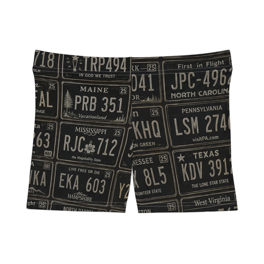 Vintage License Plate Pattern Women's Shorts — Retro Roadtrip AOP