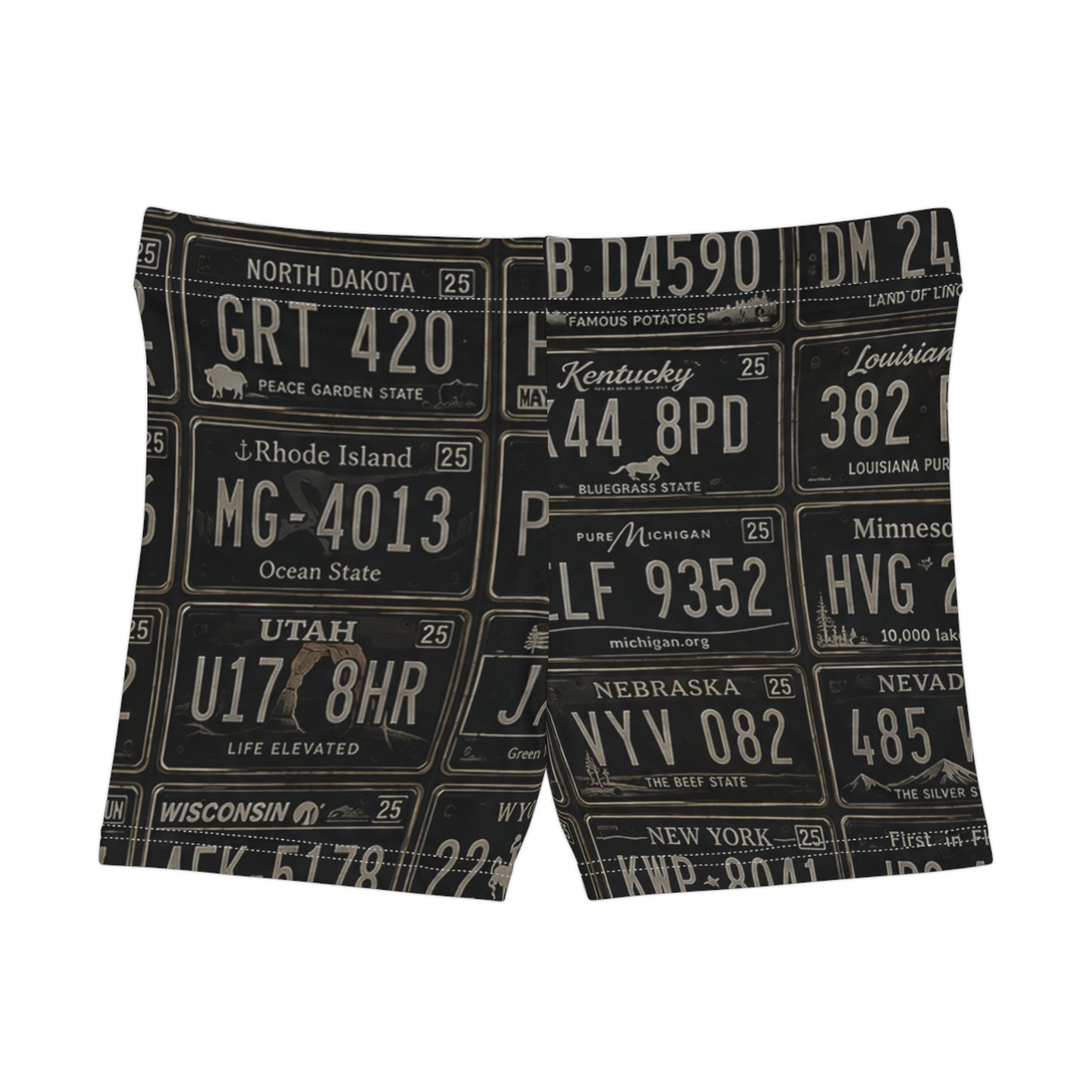 Vintage License Plate Pattern Women's Shorts — Retro Roadtrip AOP