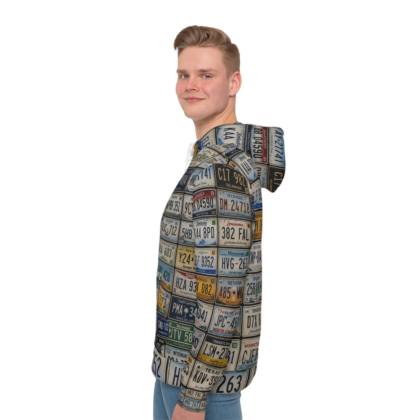 License Plate Collage Hoodie — Vintage Road Trip Streetwear