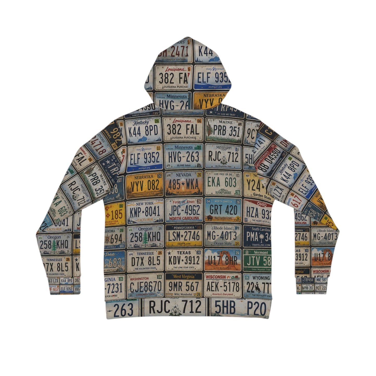 License Plate Collage Hoodie — Vintage Road Trip Streetwear