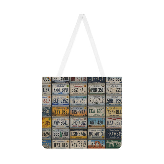 License Plate Collage Shoulder Tote Bag – Vintage Travel Patchwork Tote