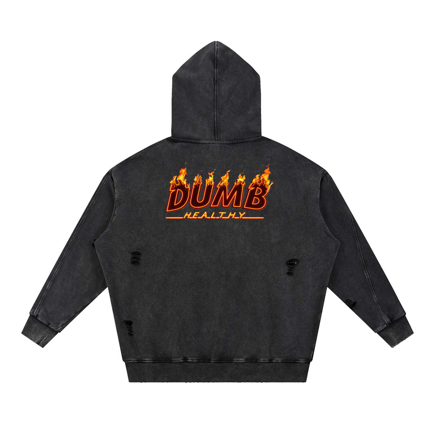 Snow Washed Distressed Panel Pocket Hoodie